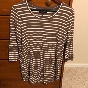 3/4 Sleeve Long Tunic Striped Tan & White Striped